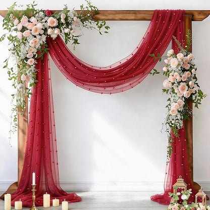 Pearl Table Runner Gauze Sheer 19FT Wedding Draping Fabric Decor | Red Summer by Socomi