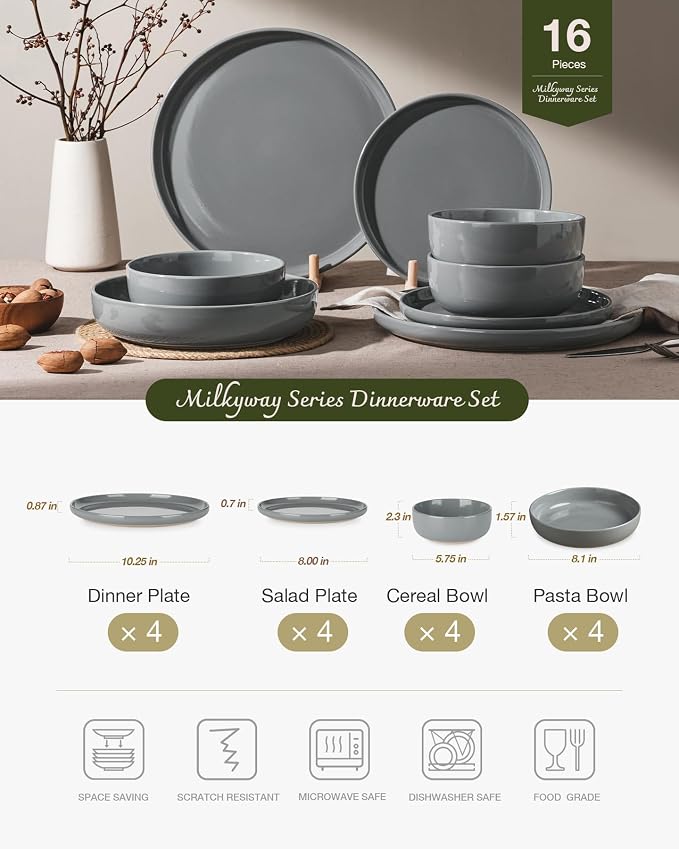 Famiware Milkyway 16-Piece Stoneware Plates and Bowls, Dark Gray | Dinnerware - Image 2