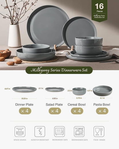 Famiware Milkyway 16-Piece Stoneware Plates and Bowls, Dark Gray | Dinnerware - Image 2