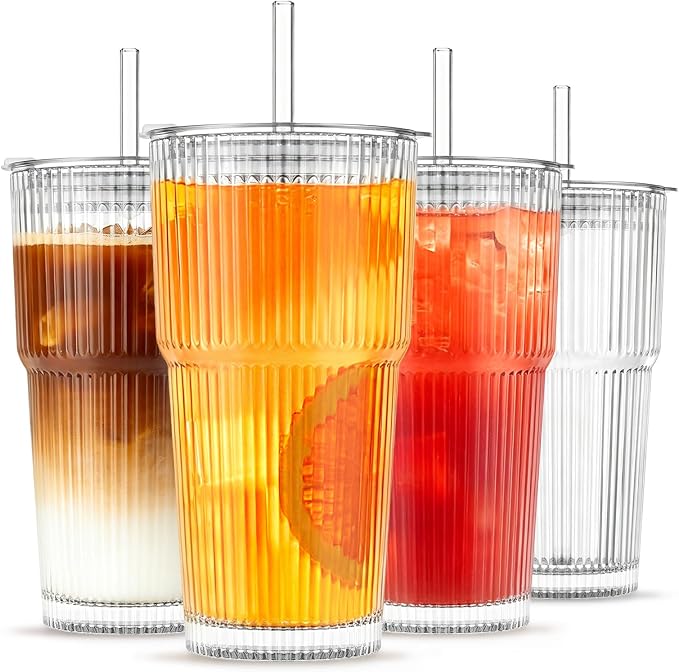 INSETLAN 20 oz Ribbed Glass Tumblers by INSETLAN