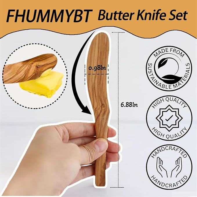 Olive Wood Butter Spreader, 6.8 Inch Handmade Butter Knife Set of 3 | Olive - Image 2