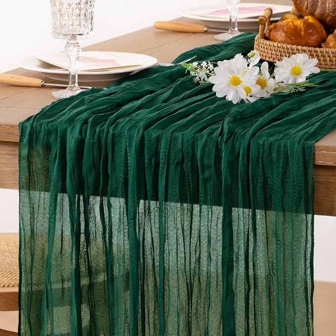2 Pack Emerald Green Cheesecloth Table Runner 10ft Sheer Gauze Decor | - Image 2