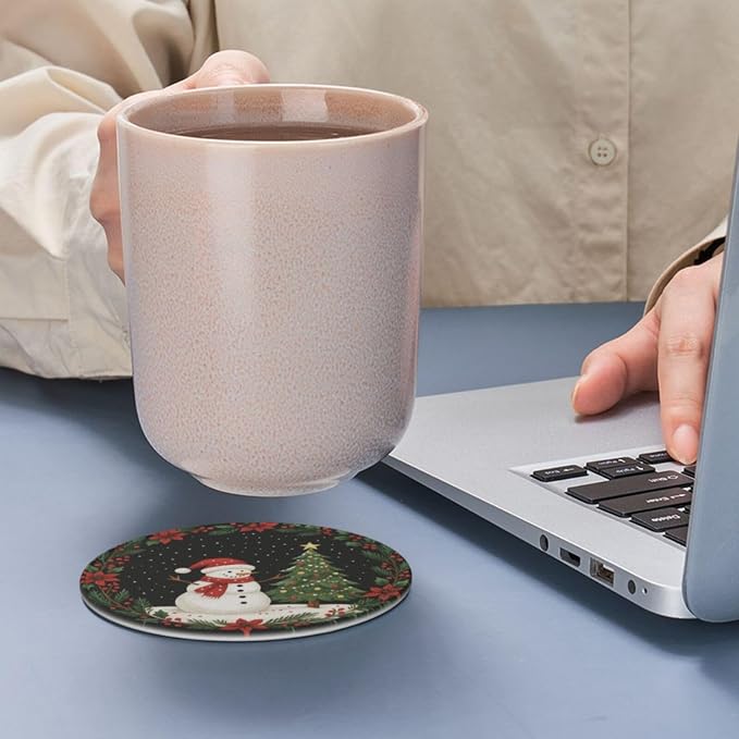 Black Christmas Snowman Floral Holly Coasters - Image 6