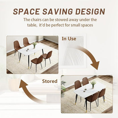 Small Dining Table Set for 4, Dining Room Table Set for 4, Sintered Stone Kitchen Table Top and Modern Chairs Set of 4 for Kitchen Dining Room, Small Space