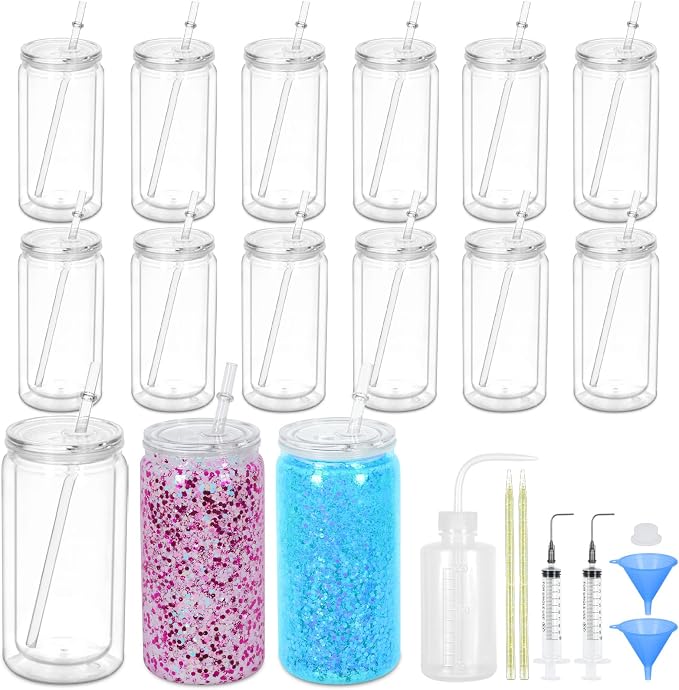 15 Pack Acrylic Snow Globe Tumbler, 16 Oz Pre Drilled Double Wall Snow Globe by Maucircol
