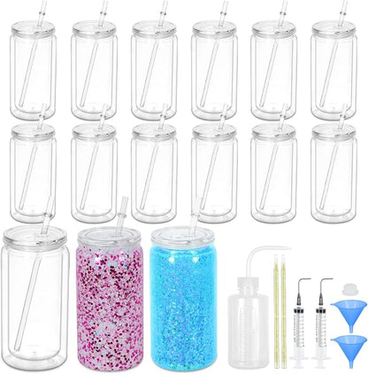 15 Pack Acrylic Snow Globe Tumbler, 16 Oz Pre Drilled Double Wall Snow Globe by Maucircol