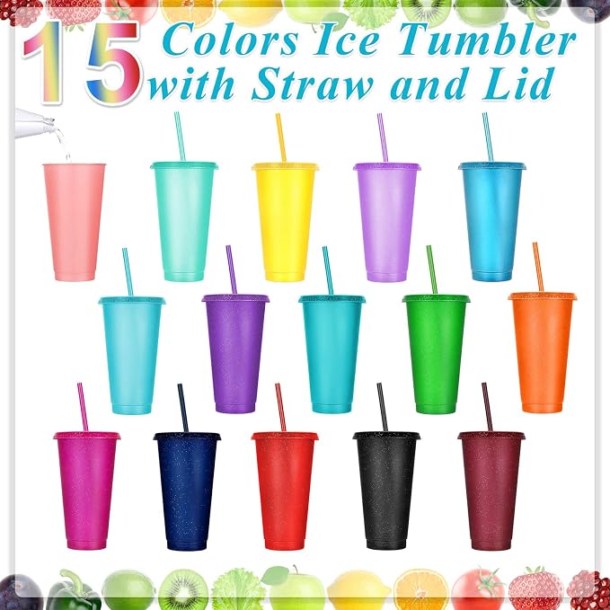 Honeydak 15 Pack Tumbler with Straw and Lid Bulk Cups - Image 3