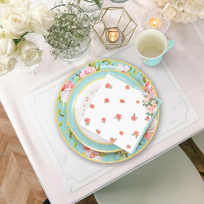 Whaline Tea Party Tableware Supplies Serves 24 Floral Tea Party Disposable - Image 7