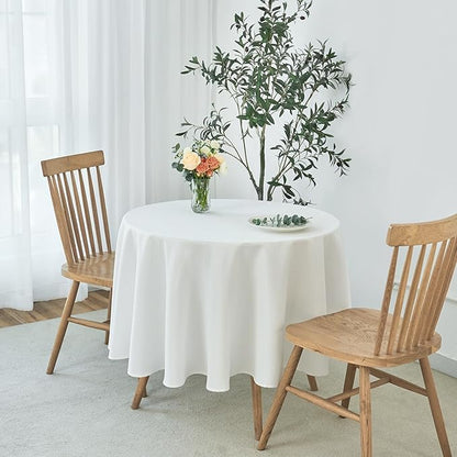 maxmill Round Weaved Texture Design Tablecloth Spill-Proof Wrinkle Free Soft Washable Table Cloth for Circular Table Cover, for Dining Room Buffet Banquet Parties Holiday Dinner, 70 Inch White