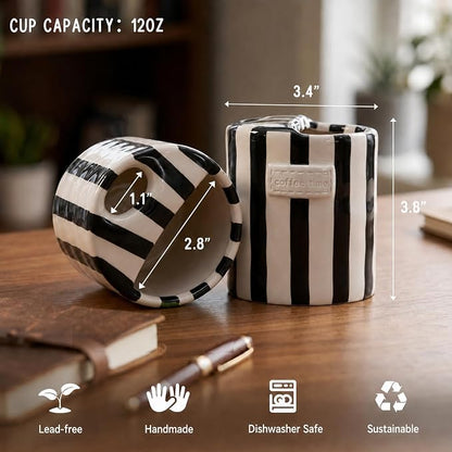Ceramic Coffee Mug with Half Lid, 12oz To Go Coffee Mug, Handcrafted Striped - Image 6