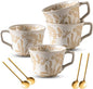 Coffee Mugs Set of 4 with Gold Spoon, 11 oz Porcelain Mug, Ceramic Tea Cups by Noevany