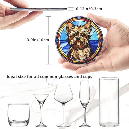 Drink Coaster Set of 6, Yorkshire Terrier Dog Mom Lover Gift,Leather Drink Coasters with Holder,6 Pack Cup/Bar/Drink Coasters for Table/Drinks/Coffee Protection Housewarming Gift