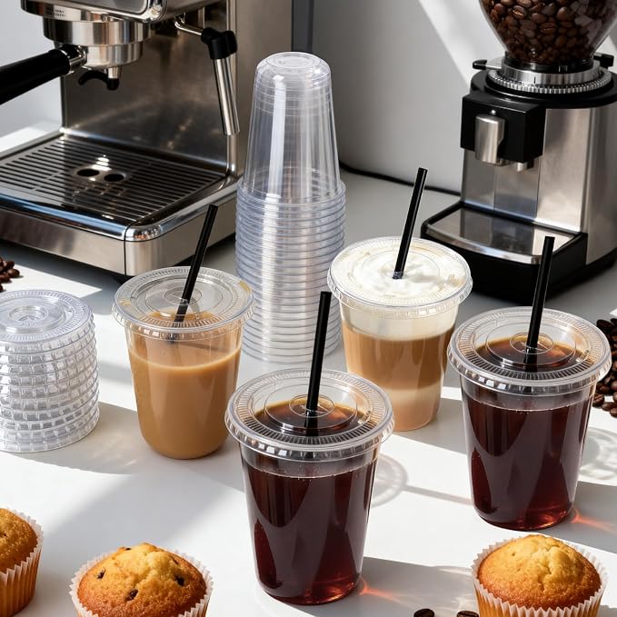 GGOLDMER 50 Set 16oz Clear Round Bottom Plastic Cups - Image 4