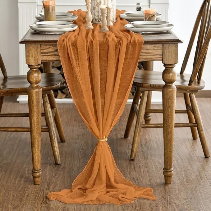Artoid Mode Boho Orange Gauze 6 Pieces Wedding Table Runner, 120 Inch Birthday - Image 3