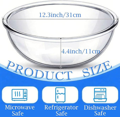 6.5 Quart Large Glass Mixing Bowls, Clear Glass Salad Bowls for Cooking, Salad Mixing, Fruit Bread Storage, Dishwasher, Microwave and Freezer