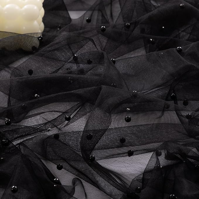 Pearl Table Runner Summer Tulle Gauze Sheer Wedding Party Home Decor | Black - Image 3