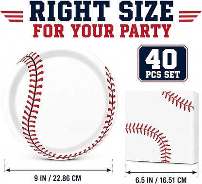 40 Pcs Baseball Plates And Napkins, Baseball Party Supplies, Serves 20 | - Image 2