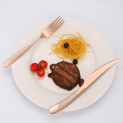 Hammered Flatware Set Copper/Rose Gold Silverware 20 Piece Stainless Steel - Image 7