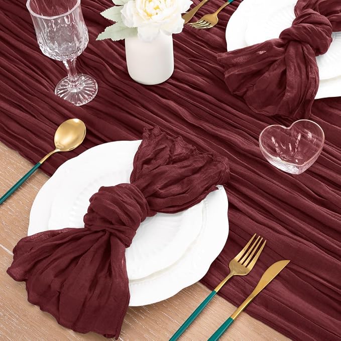 3 Pack Burgundy Cheesecloth Table Runner 10ft Sheer Gauze Events Decor | - Image 6