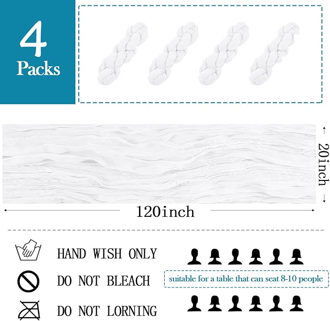 4 Pack White Cheesecloth Table Runner 20 x 120 inch Gauze Table Runners 10 FT - Image 2