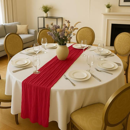 12 Pack Red Cheesecloth Table Runner Set – 10FT x 12pcs Gauze Boho Table Runners - Image 5