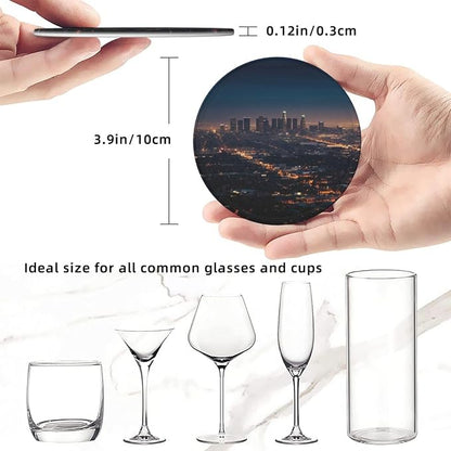 6Pcs PU Leather Coaster for Drinks, Los Angeles Skyline Cup Coasters - Image 2