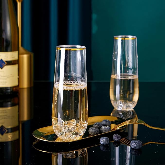 N9R 12PCS Plastic Champagne Flutes, 9 oz Disposable Stemless Mimosa Glasses | - Image 3