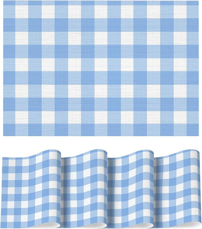 Artoid Mode Buffalo Plaid Vinyl Placemats Set of 4, 12x18 Inch Washable Non-Slip Heat Resistant Plastic Place Mats for Party Dining Table, Blue/White