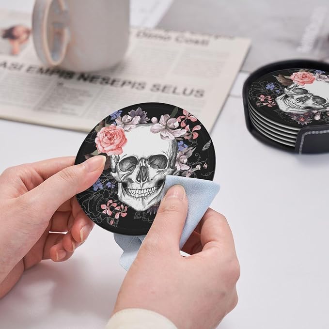 Elegant Skull Rose Flower Coasters - Image 7