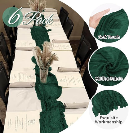 6 Pack Emerald Green Cheesecloth Table Runner 20 x 120 Inch Gauze Table Runner - Image 3