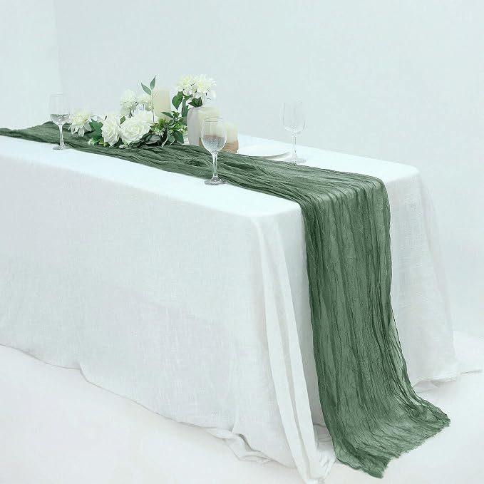 Efavormart 10ft Moss Green Cheesecloth Table Runner by efavormart