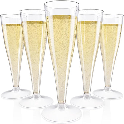 JOLLY CHEF 50 Pack Plastic Champagne Flutes Disposable 4.5 oz Clear Plastic Champagne Glasses Suitable for Wedding, Thanksgiving Day, Christmas