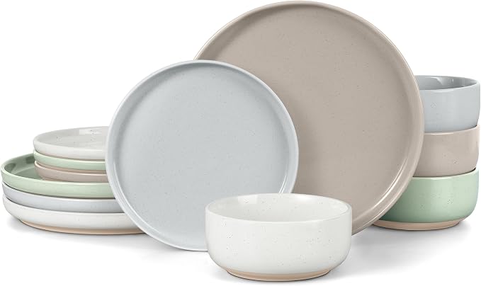 LIANYU 12 Piece Ceramic Dinnerware Set, Stoneware Dinner Dish Set by LIANYU