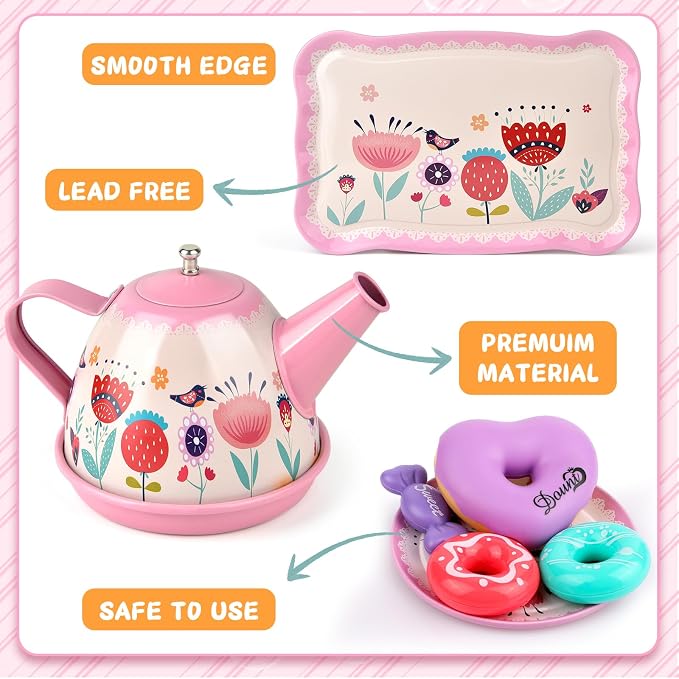 Tea Party Set for Little Girls, Flower Tea Sets Toys for Toddlers Girls Age 3 4 - Image 4