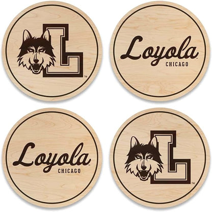 LazerEdge Loyola Ramblers Wooden Coaster Set - Maple Wood - Officially Licensed Product - 4-Pack