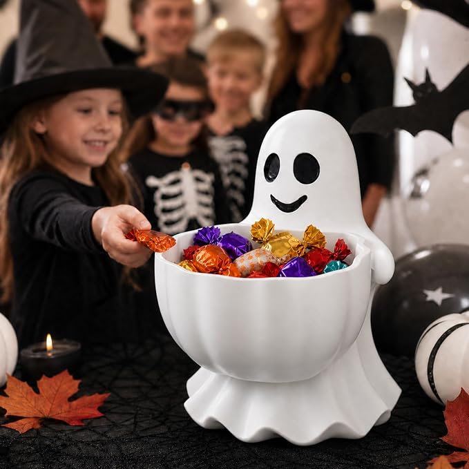 Halloween Decor Cute Ghost Candy Bowl Durable Resin Snack Holder | Generous - Image 3