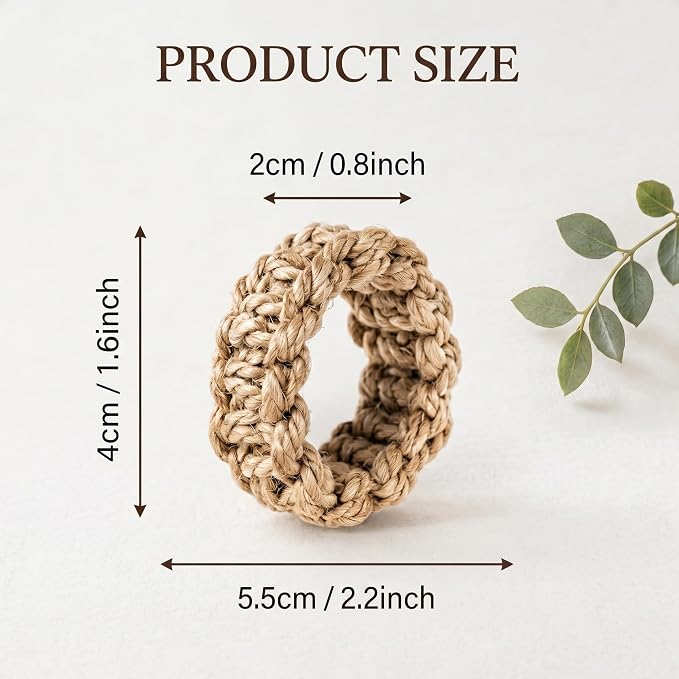 Braided Jute Napkin Rings Set of 6, Minimalist Round Woven Napkin Holders - Image 6