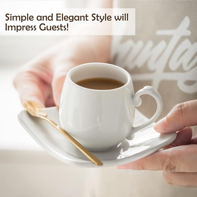 LYEOBOH Espresso Cups with Saucers Set, Porcelain Coffee Cups and Metal Stand - Image 7