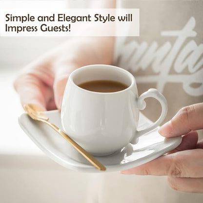 LYEOBOH Espresso Cups with Saucers Set, Porcelain Coffee Cups and Metal Stand - Image 7