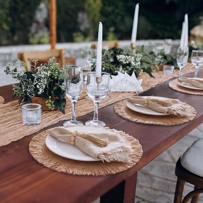 Frienda Set of 6 Boho Table Placemats Round Woven Place Mats Matching Linen - Image 5
