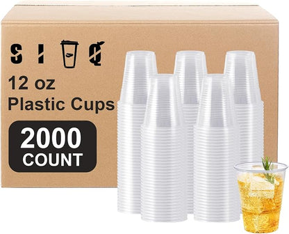 SIUQ 2000 Pack 12 oz Clear Plastic Cups, Bulk Disposable Water Cups | Cold by SIUQ
