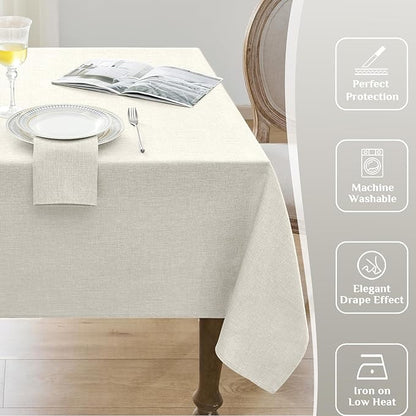 Softalker Cream Tablecloths Rectangular 84x60 inch Linen Textured Table Cloth Waterproof, Stain and Wrinkle Resistant, Outdoor Table Cloth for 6 Foot Rectangle Tables Decor for Party Holiday Birthday