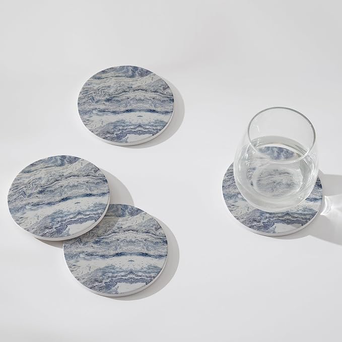 Set of 6 Navy Abstract Onyx Marble Coasters - Image 2