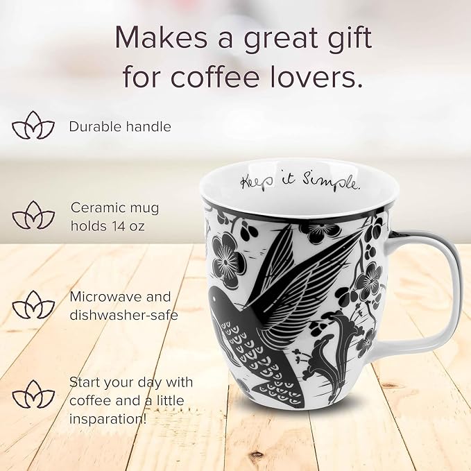 Karma Gifts 14 oz Black and White Boho Mug Hummingbird - Image 2