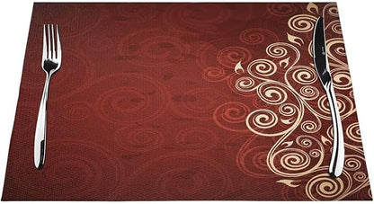 Burgundy Placemats Set of 4 Swirls Ivy Image Ombre Details Wipeable Table Mats Flower Art Reusable Washable Red Floral PVC Rectangle Place Mats for Kitchen Dining Home Decor 12x18 Inches