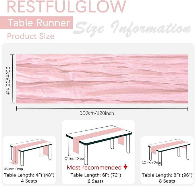 6 Pack Pink Cheesecloth Table Runner 35 x 120 Inch | Boho Gauze Fabric - Image 4