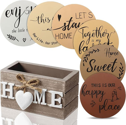 Queekay Coasters Set of 6 House Warming Gifts New Home Wooden Farmhouse Drink by Queekay