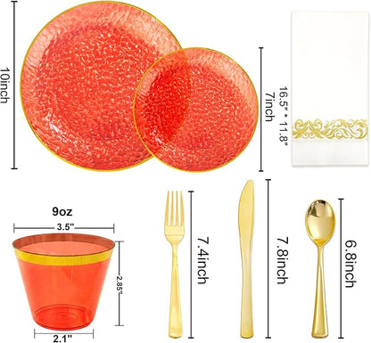 Rubtlamp 175 Pcs Plastic Dinnerware Set, Hammered Party Plates Set Include - Image 2