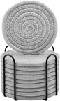 ABenkle Drink Coasters with Holder Set of 10, Cotton Woven Absorbent Coasters for Drinks, Minimalist Home Decor Coaster Set for Wooden Tabletop Protection Table, 4.3 inches