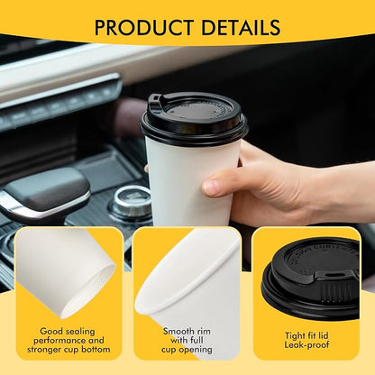 RACETOP Coffee Cups with Lids 16 oz, 100 Pack Disposable To Go Cups | Thickened - Image 3